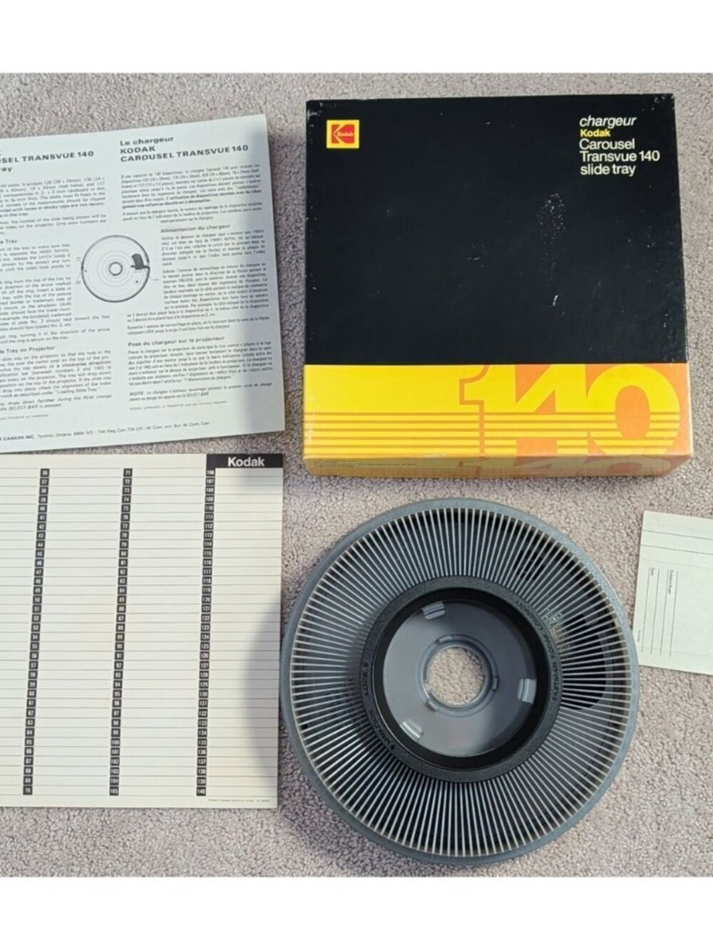 Kodak Carousel 140 Slide Projector Tray Original Box & Papers Excellent USA New
